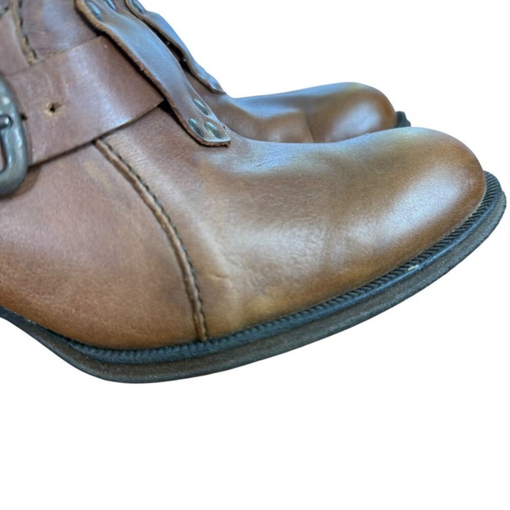 Born Brown Leather Chunky Block Heel Ankle Booties Boots Shoes Buckle Strap 7.5 - Picture 13 of 16